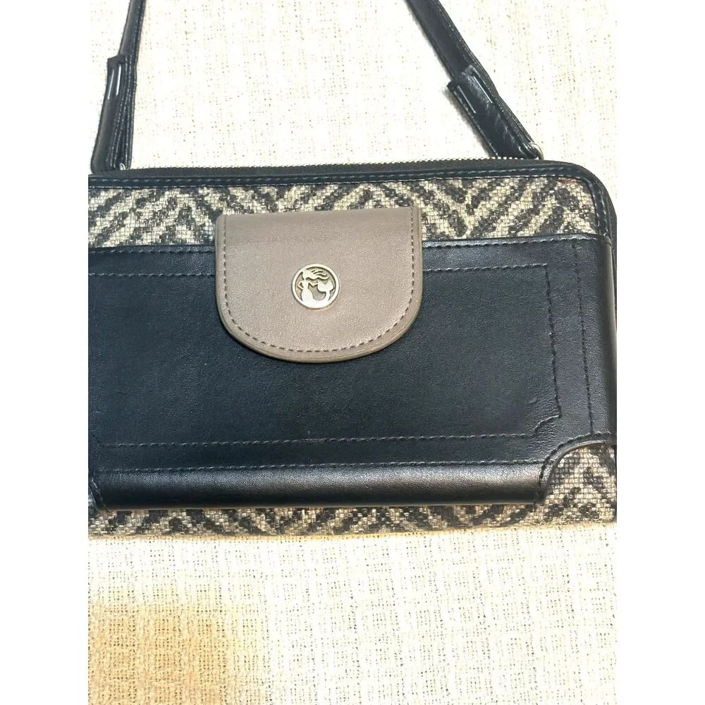 Spartina 449 Black Brown Woven Wallet Clutch Phone Purse Organizer Bag